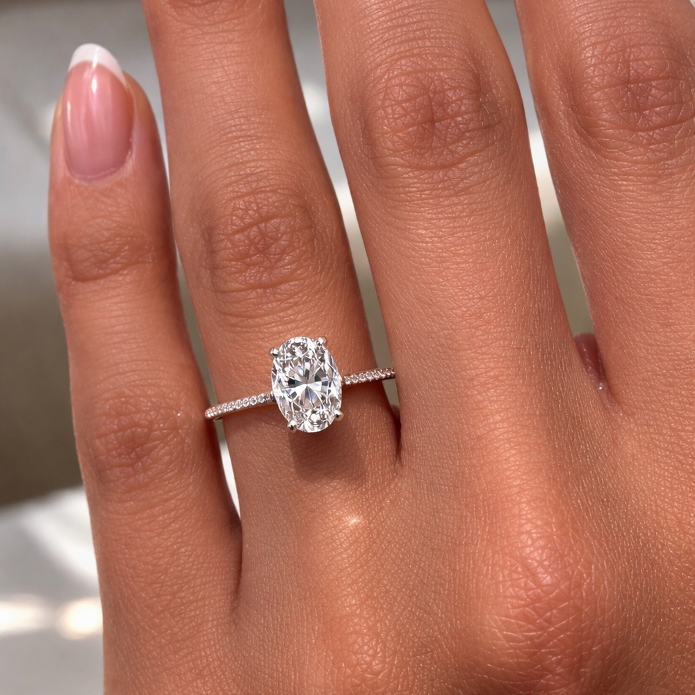 100% 925 Sterling Silver 3 Carat Oval cut Pave Engagement Ring White Gold finish